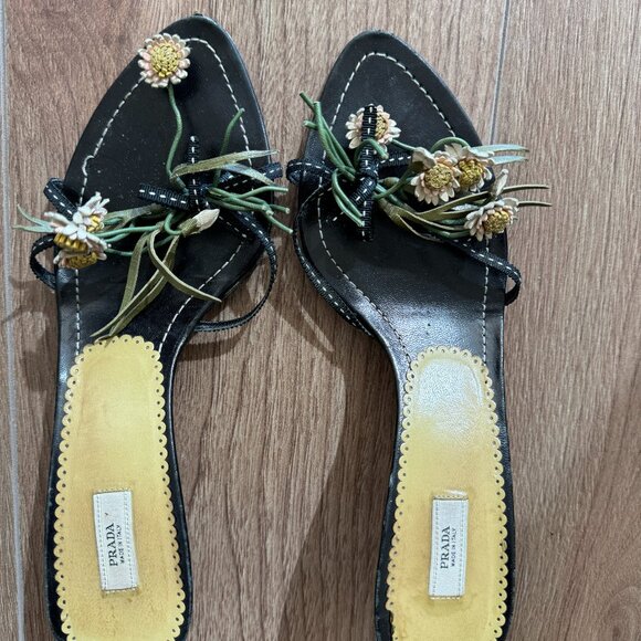 Prada Shoes - Rare Vintage Prada Flower Bouquet Kitten Sandal Heels Size 38